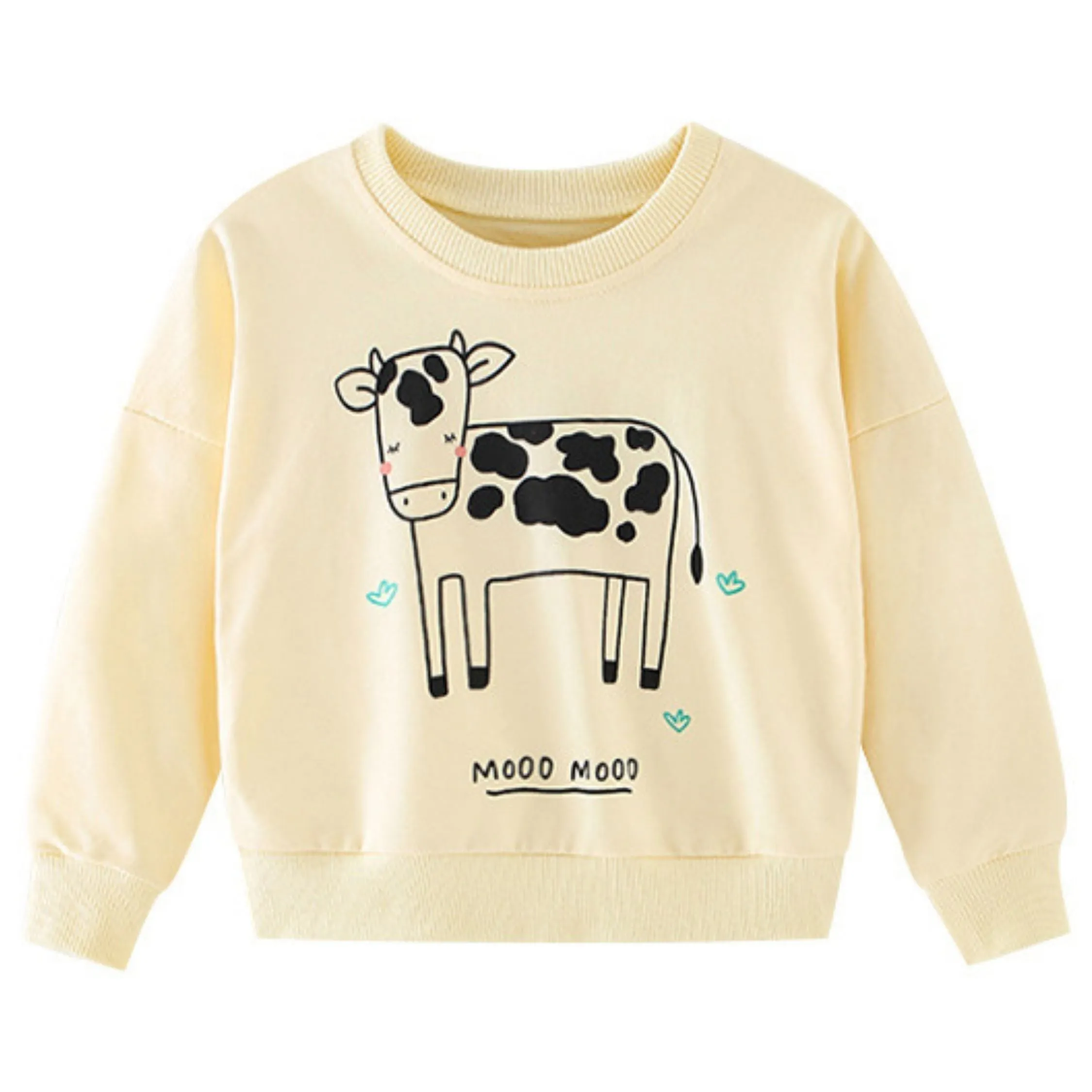 Full Sleeve Cute Cow Theme Girls Sweatshirt, Yellow