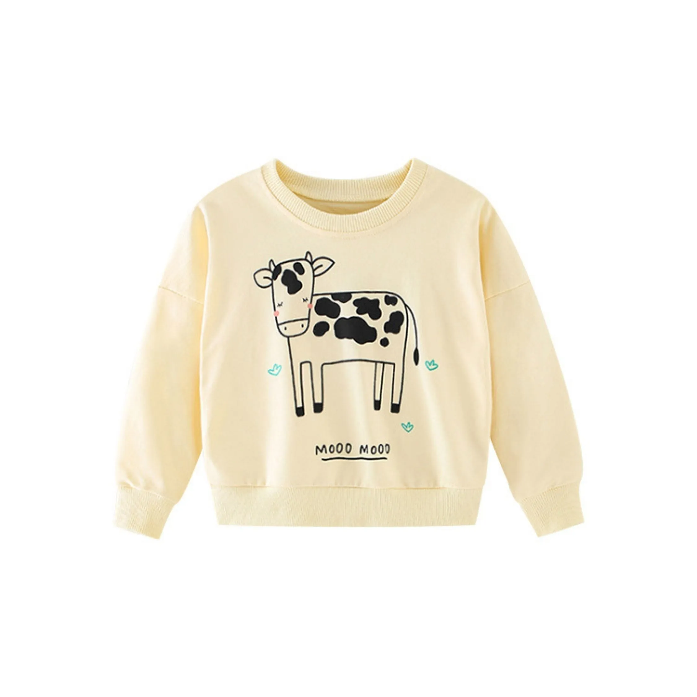 Full Sleeve Cute Cow Theme Girls Sweatshirt, Yellow