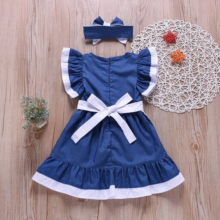 Girls Fly Sleeve Denim Dress   Headband Set - ONLY 4 LEFT !!!