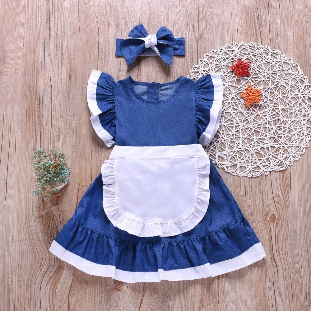 Girls Fly Sleeve Denim Dress   Headband Set - ONLY 4 LEFT !!!