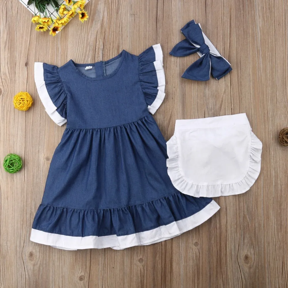 Girls Fly Sleeve Denim Dress   Headband Set - ONLY 4 LEFT !!!