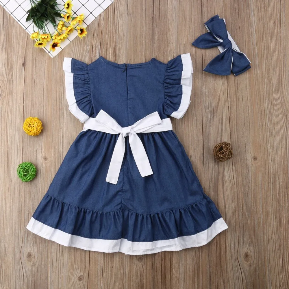 Girls Fly Sleeve Denim Dress   Headband Set - ONLY 4 LEFT !!!