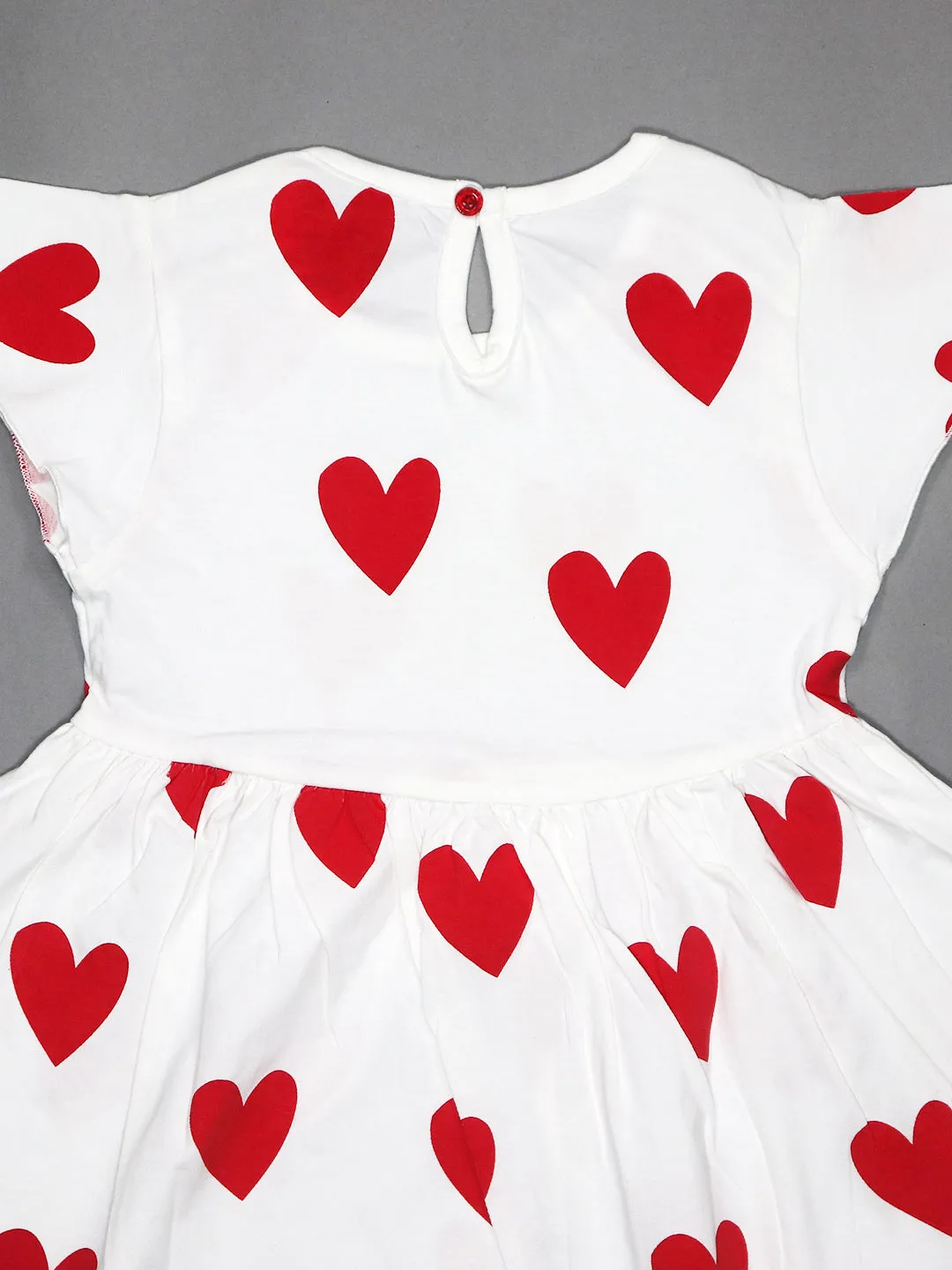 Girls Heart Pattern Ruffle Trim Frock