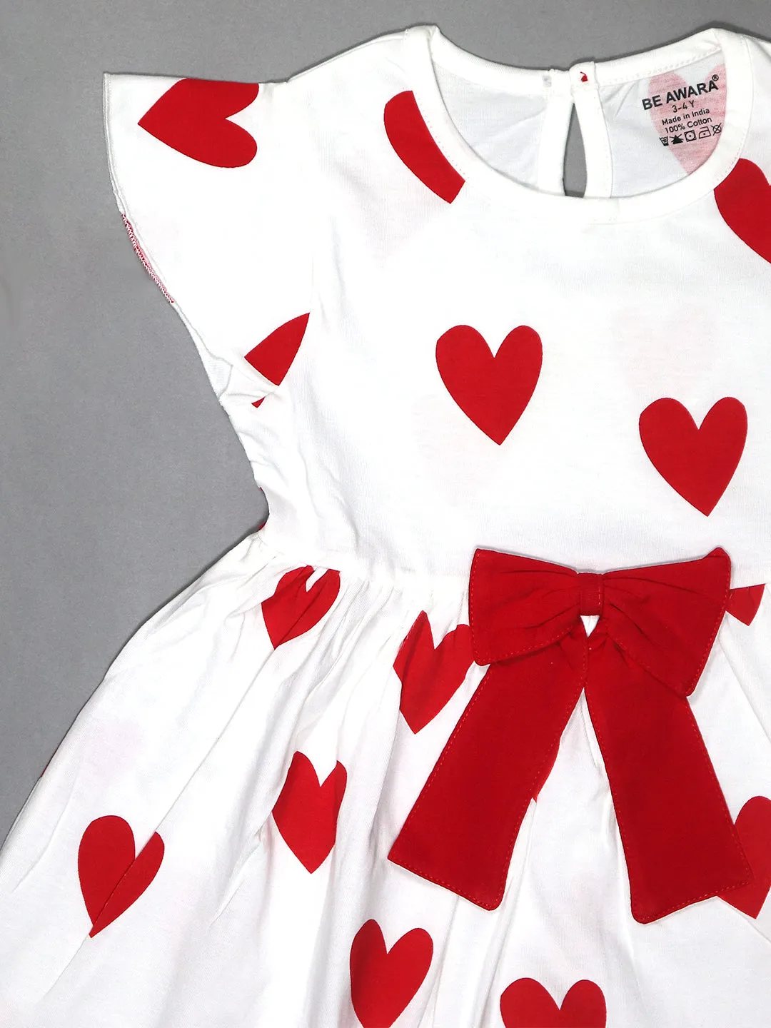 Girls Heart Pattern Ruffle Trim Frock