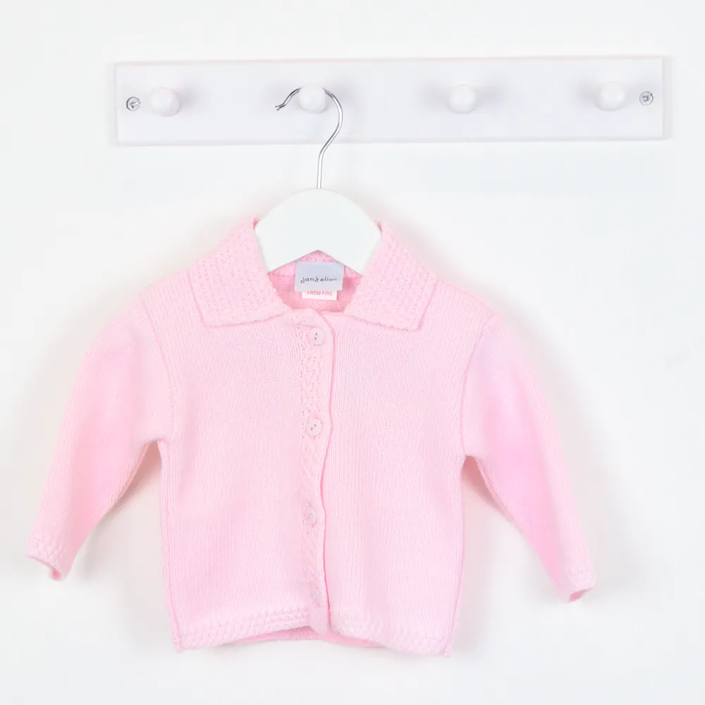 Girls Pink Button Up Cardigan with Collar