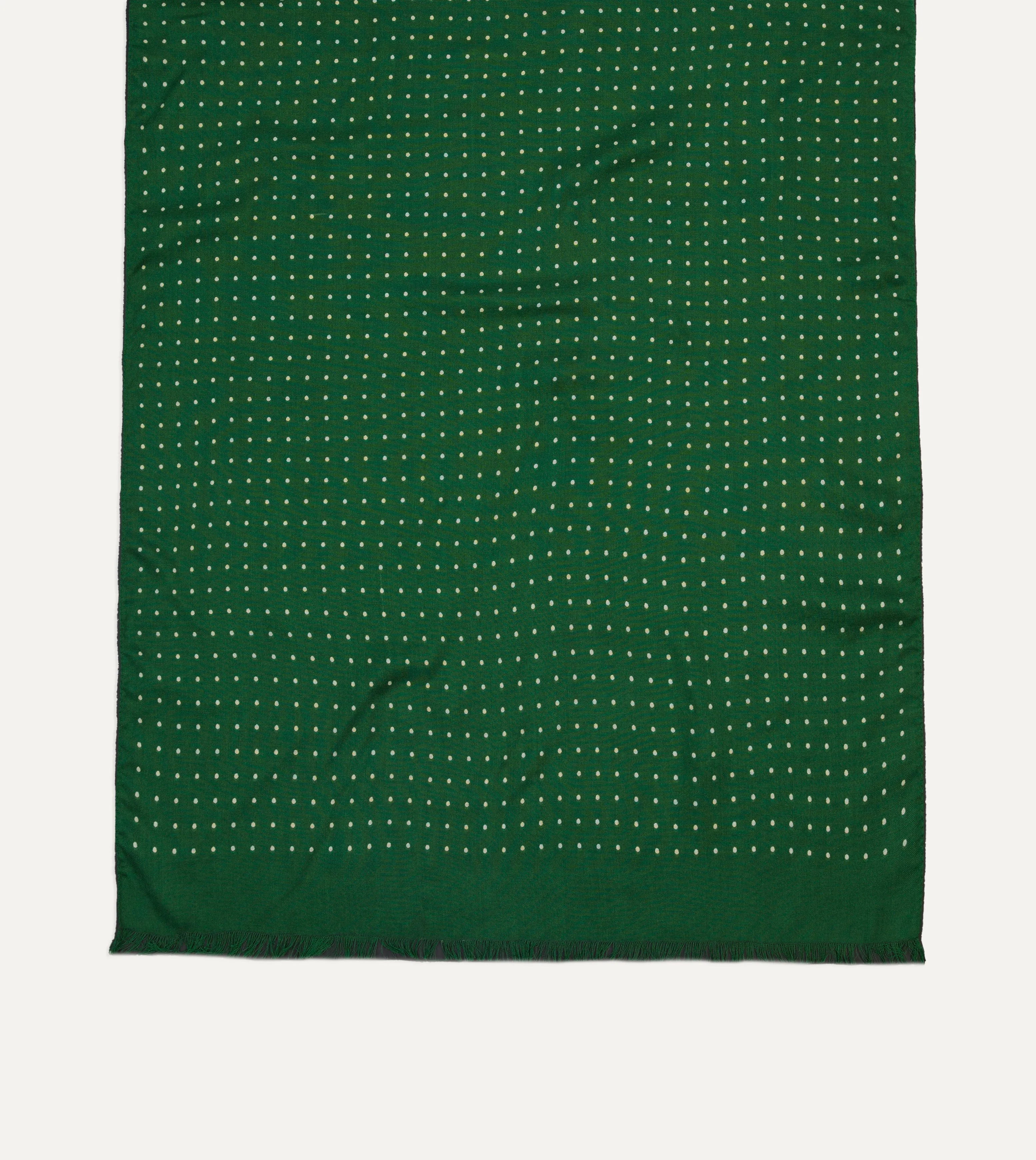 Green Polka Dot Print Tubular Silk Tasselled Scarf