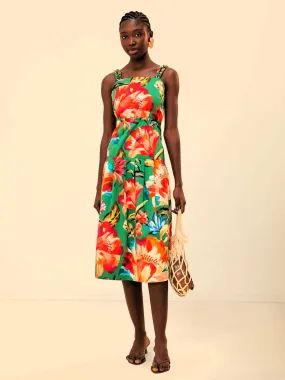 Green Tropicart Sleeveless Midi Dress