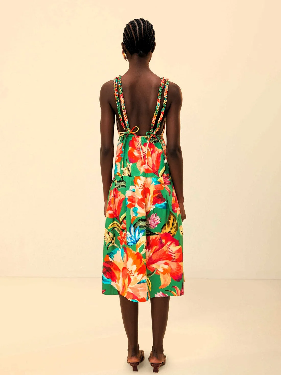 Green Tropicart Sleeveless Midi Dress