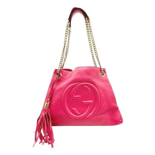 Gucci Shoulder Bag Soho Medium Bright Pink Leather Tote