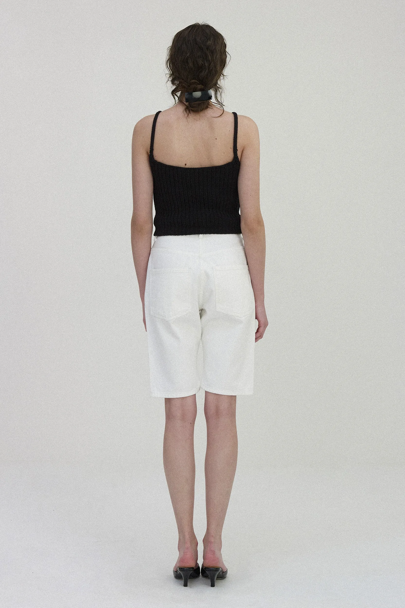 Half White Denim Short