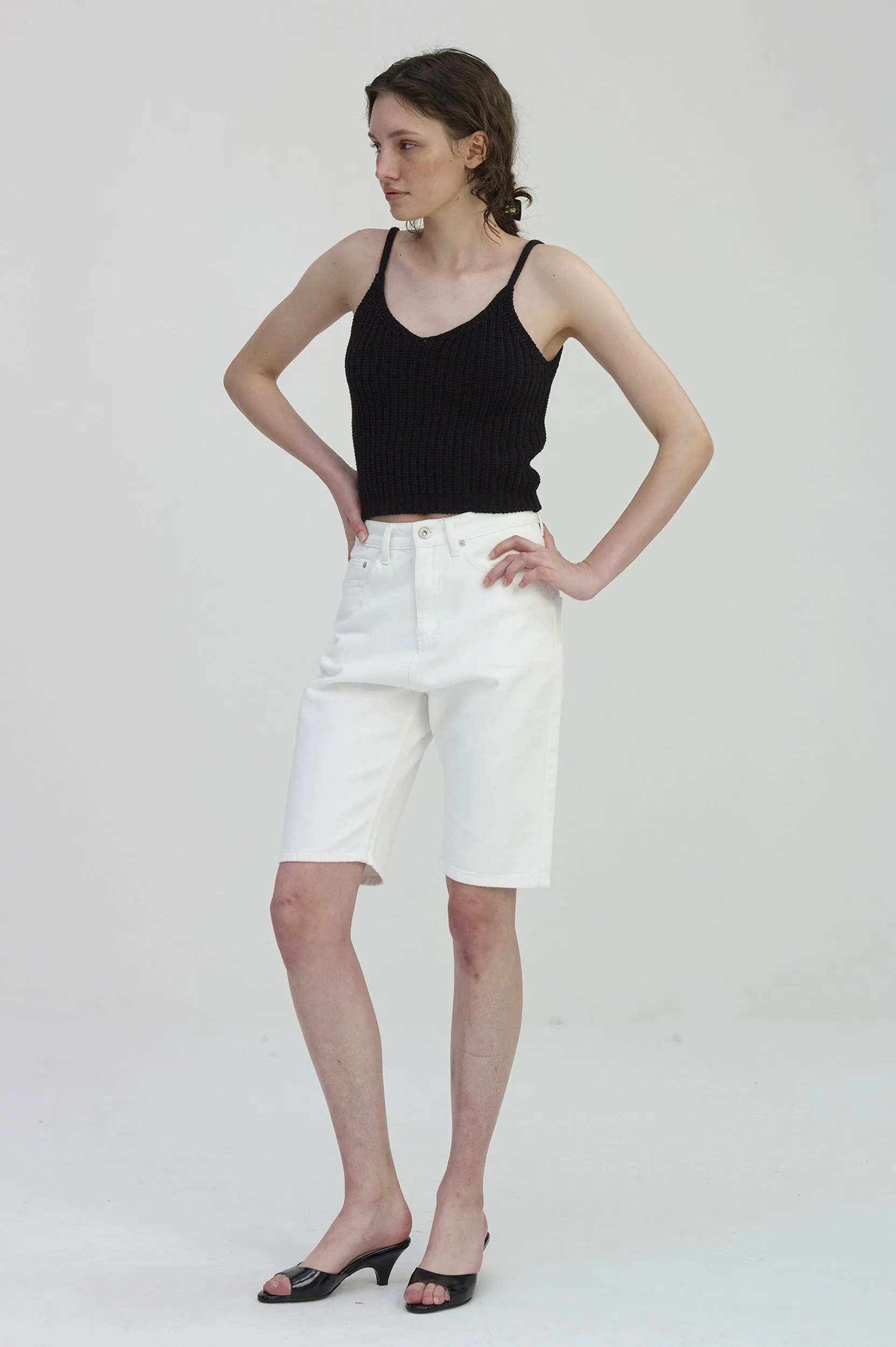 Half White Denim Short