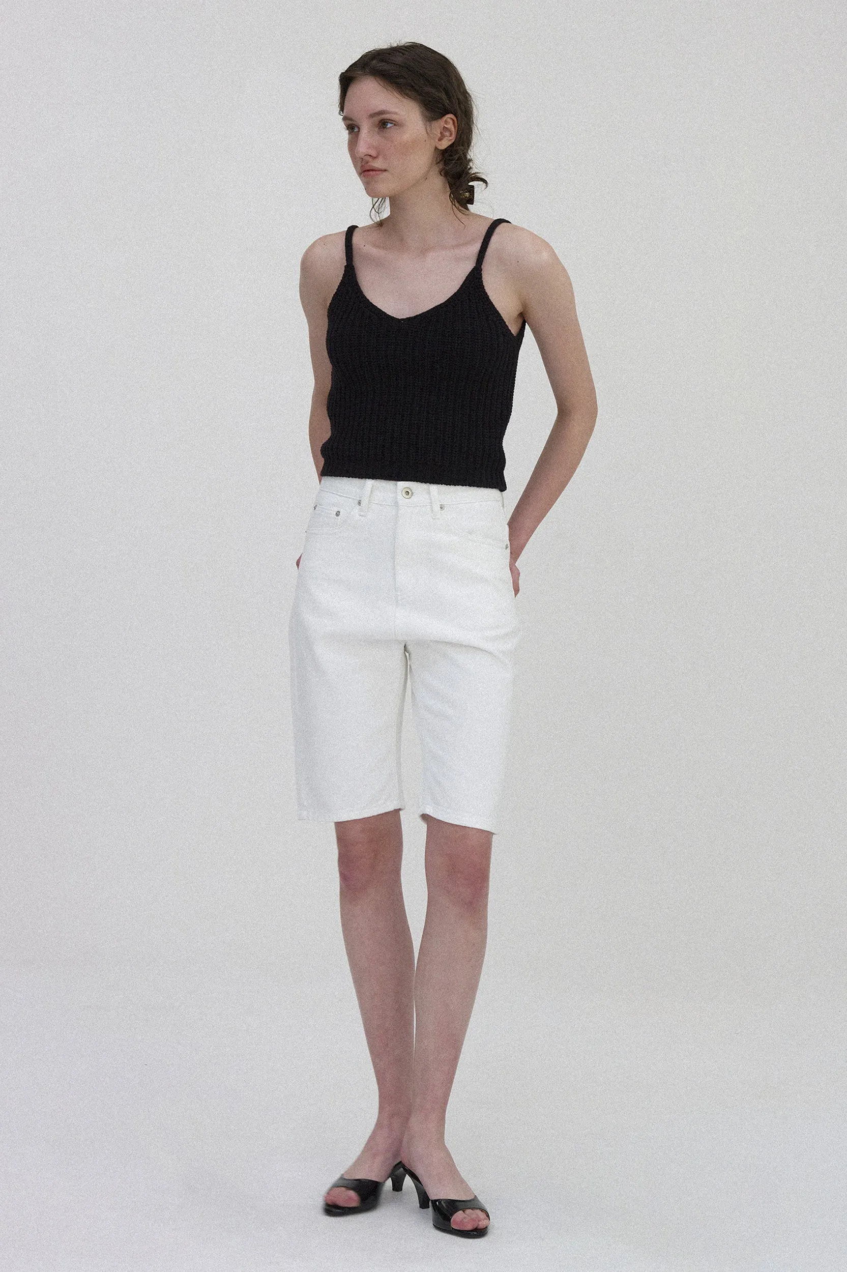 Half White Denim Short