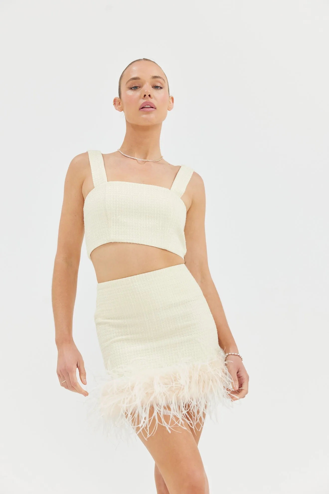 Halle Textured Sparkle Mini Skirt - Ivory