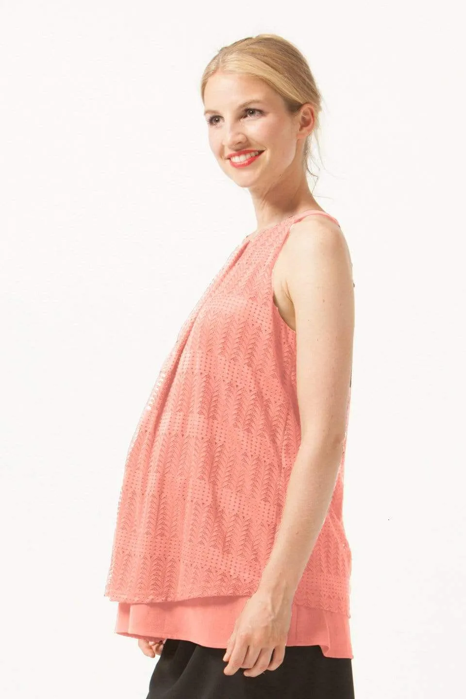 Halter Edith Nursing Top Full Lace Coral Blush