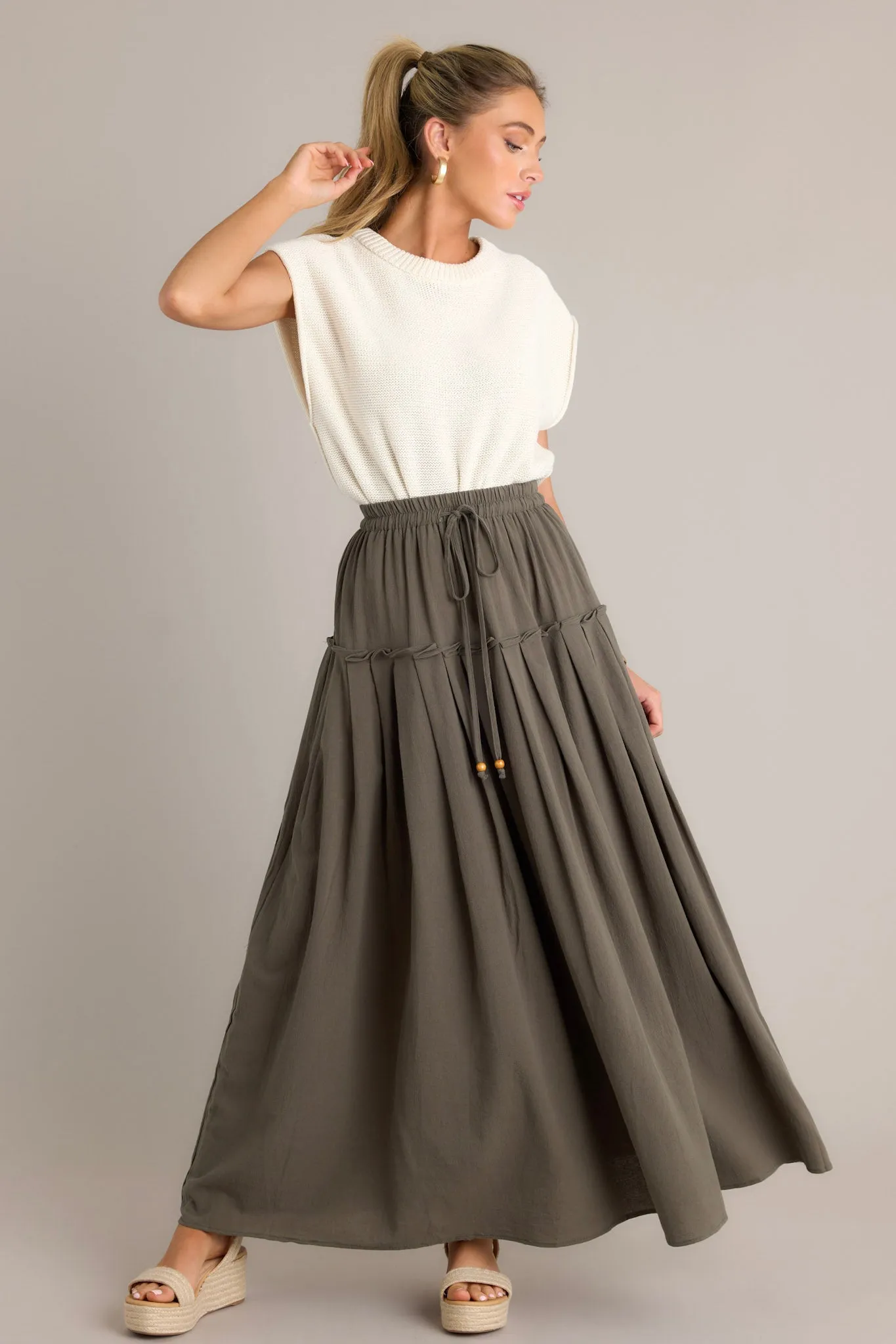 Harmony Flow 100% Cotton Olive Green Maxi Skirt