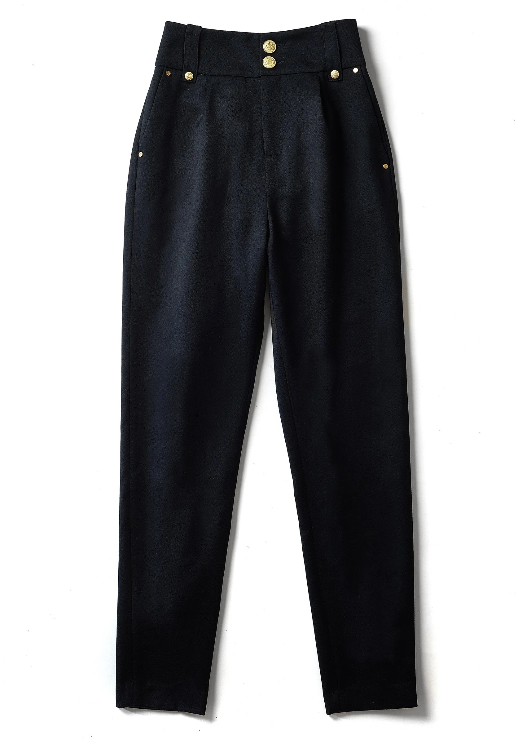 High Waisted Peg Trouser (Navy Barathea)