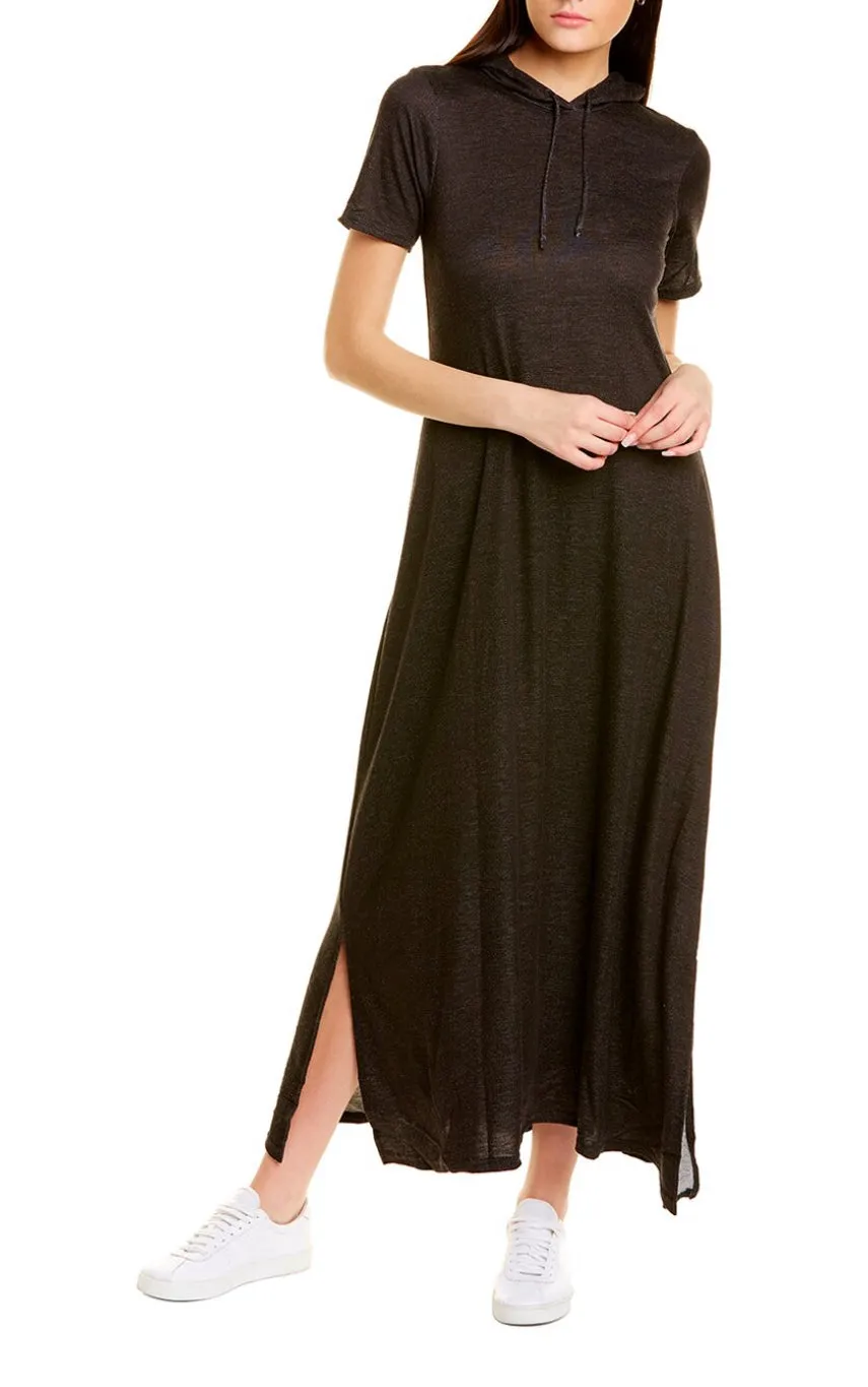 Hooded maxi dress  in our black heather rayon French Terry Jersey