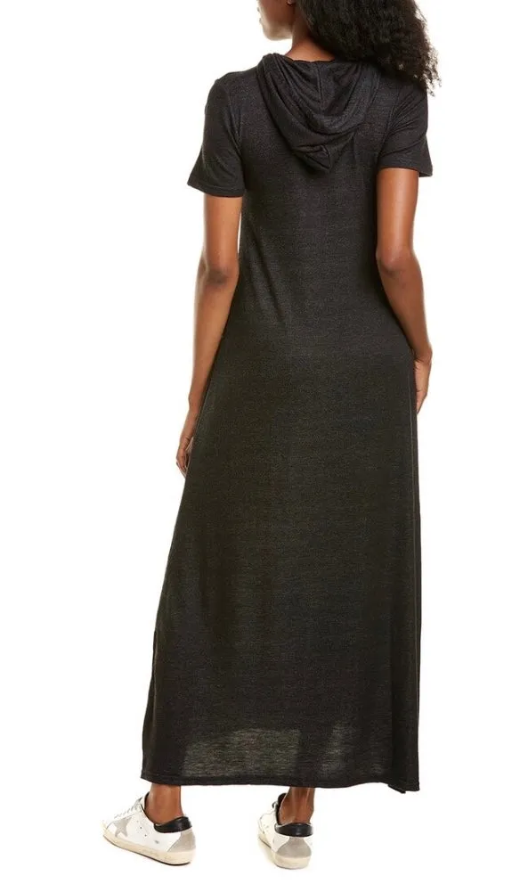 Hooded maxi dress  in our black heather rayon French Terry Jersey