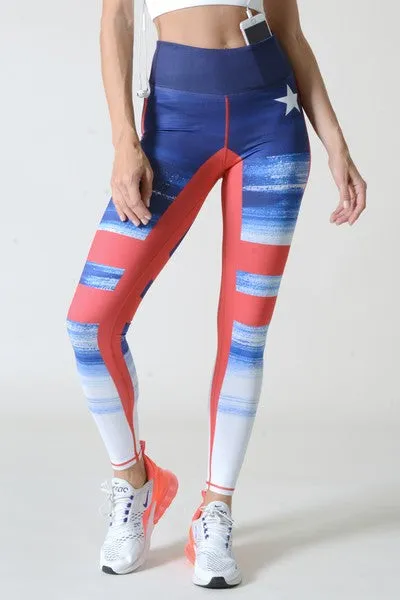 Indira Stars & Stripes Active Leggings