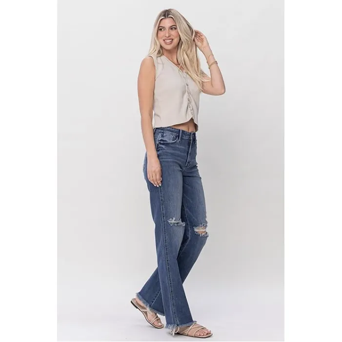 Judy Blue High Waist Destroyed Knee Straight Denim