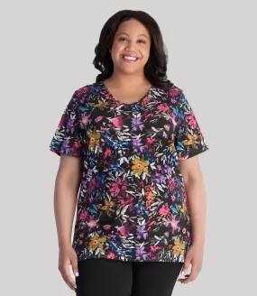 Junonia Printed Short Sleeve Vneck Top Floral Forest