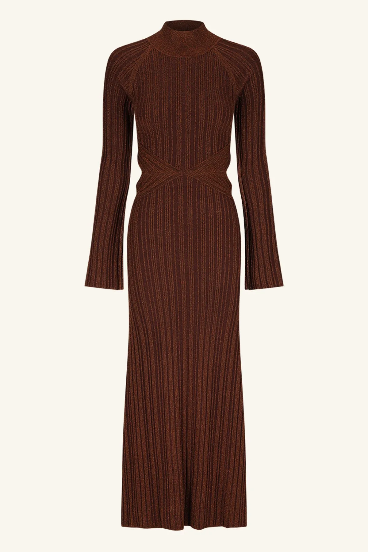 KAMARI LONG SLEEVE CUT OUT MIDI DRESS - BRANDY BROWN