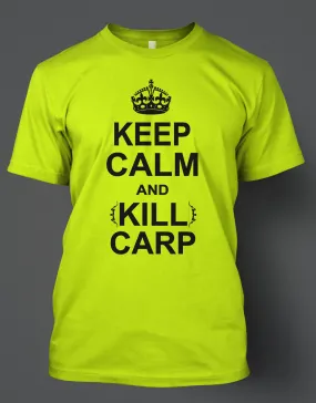 Keep Calm and Kill Carp Design on Safety Green Gildan T-Shirt