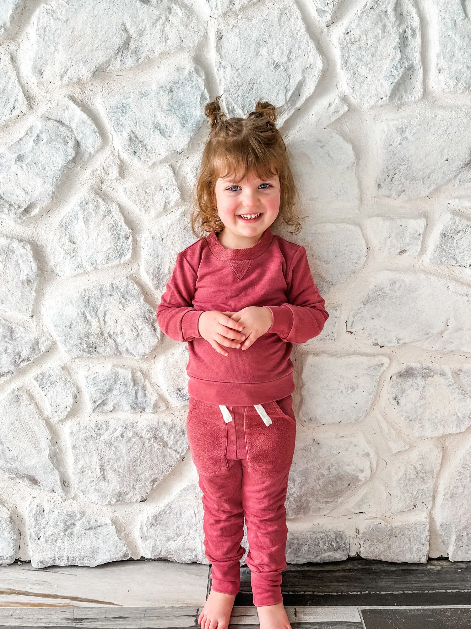 Kid's French Terry Sweatshirt and Jogger Set in Appleberry