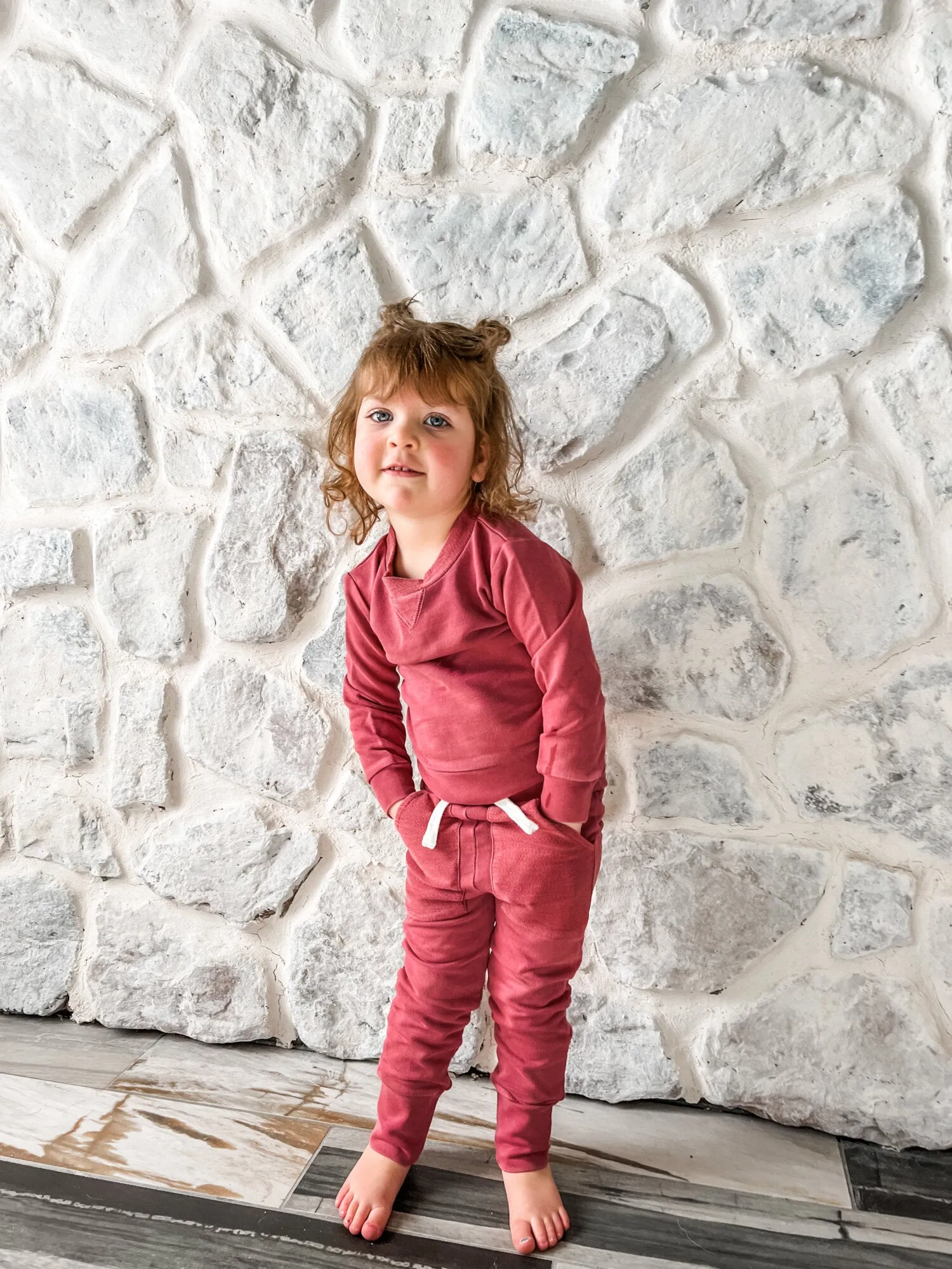 Kid's French Terry Sweatshirt and Jogger Set in Appleberry