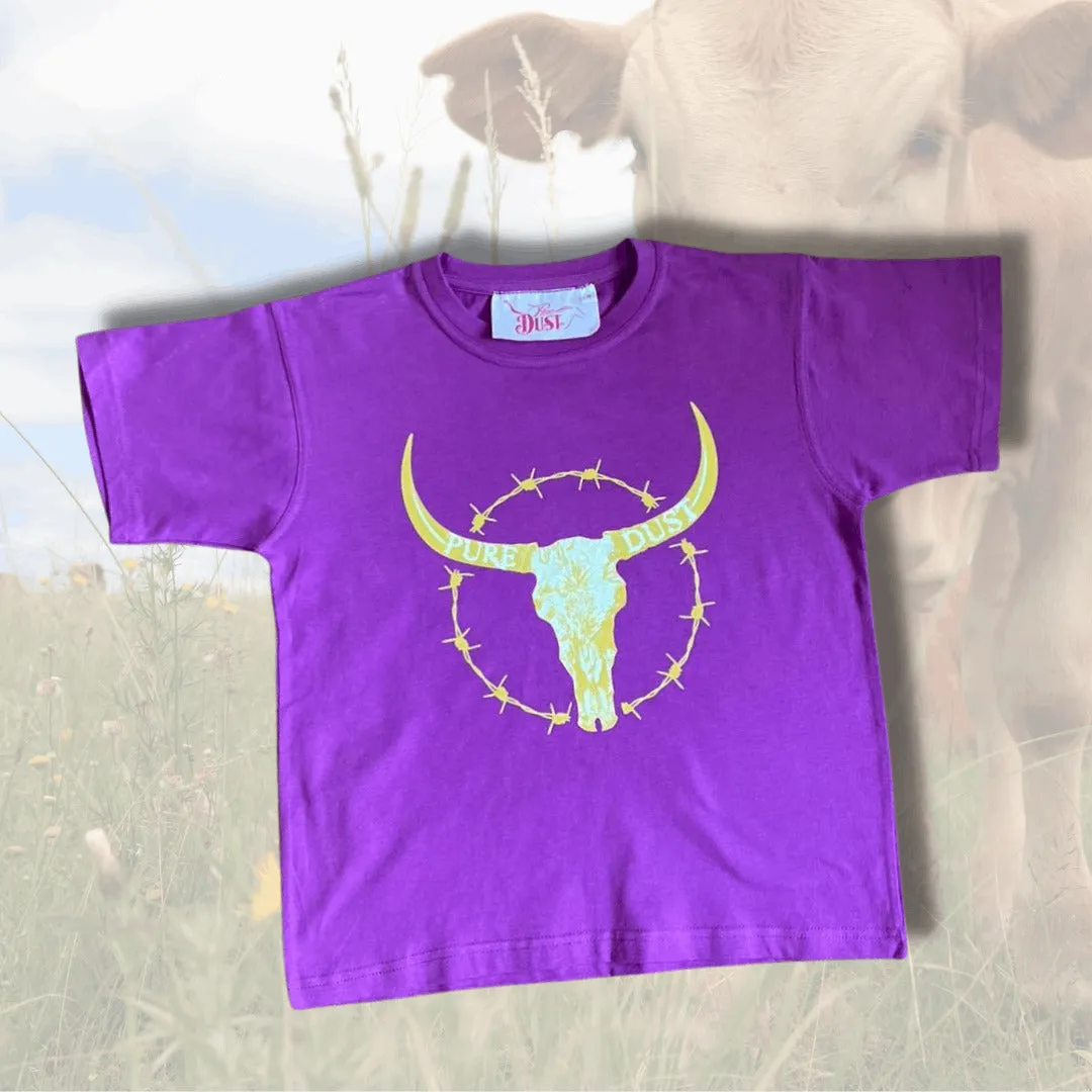 Kids Purple Tee Pure Dust Gold Skull