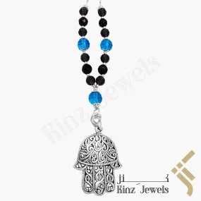 Kinz Car Mirror Hanging Silver Blue And Purple Hamsa