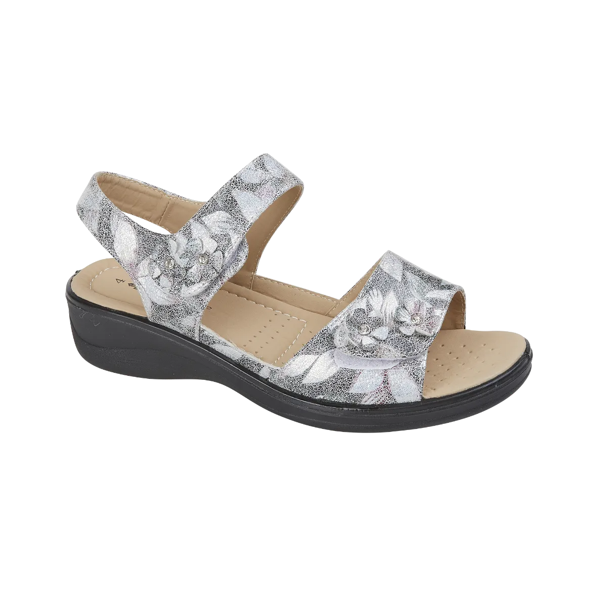 Ladies Summer Silver Sandals Metallic Azalea Hook & Loop