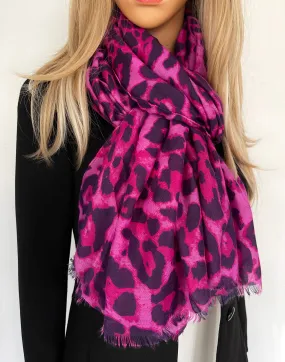 LARGE FUCHSIA PINK LEOPARD PRINT SCARF