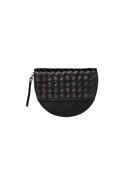 Laura Coin Purse - Black Woven Classic Leather