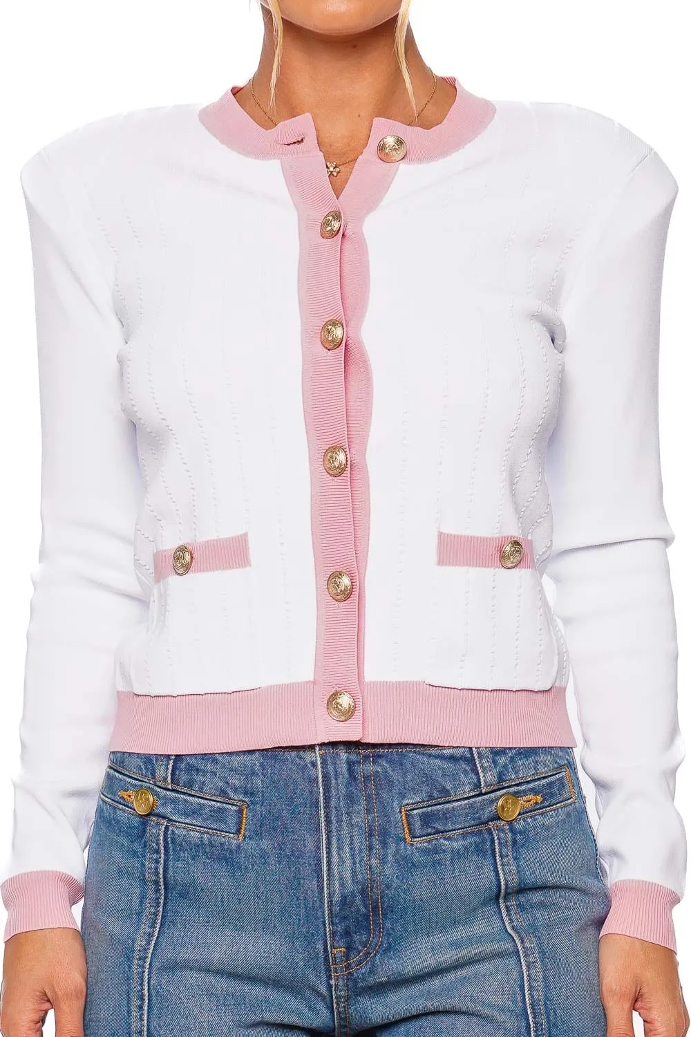 Leon Cotton Candy Trim Buttoned Cardigan