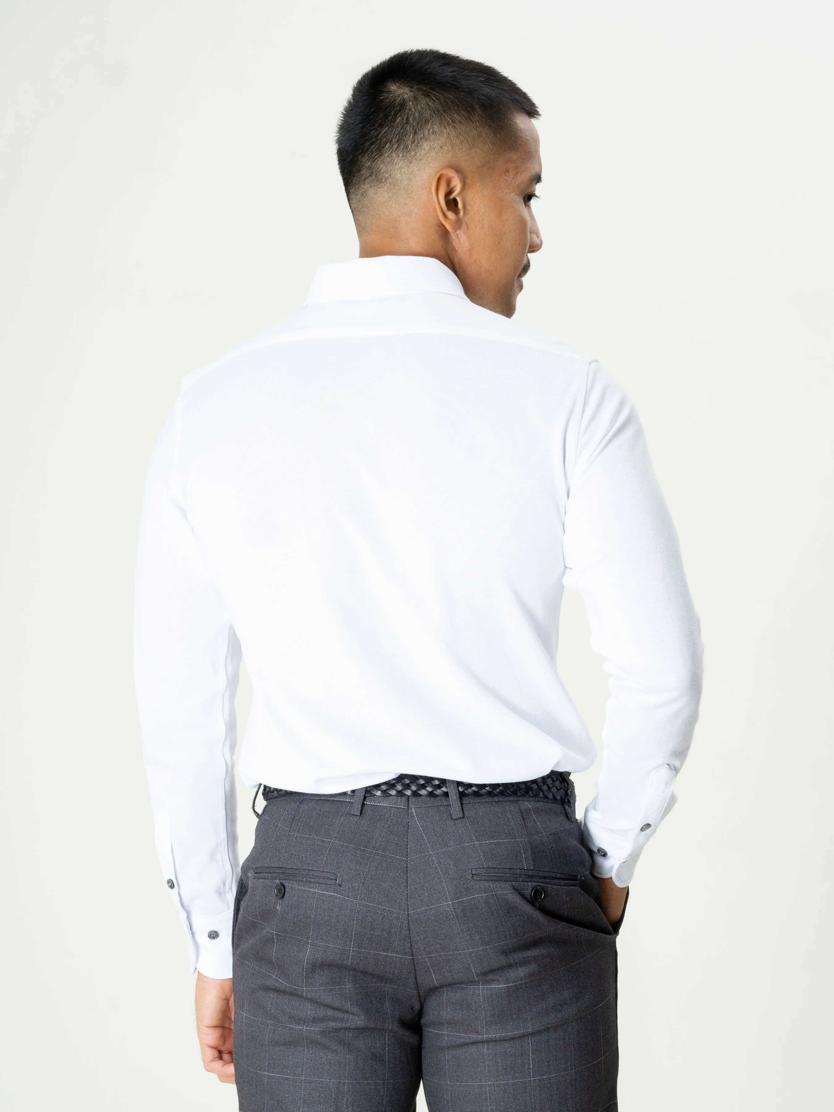 Long Sleeve Polo Shirt - White Button Down