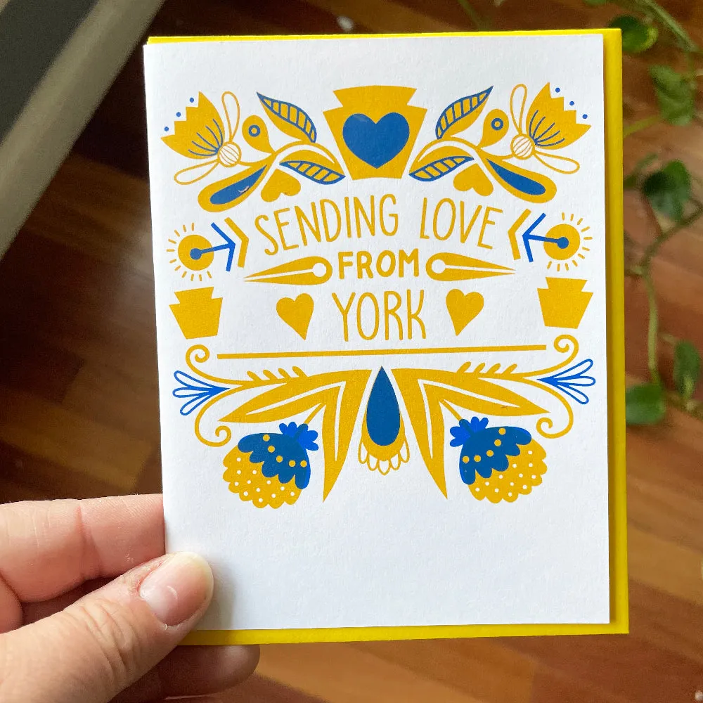 Love from York greeting card, folk art York Pennsylvania greeting card, made in Pennsylvania art