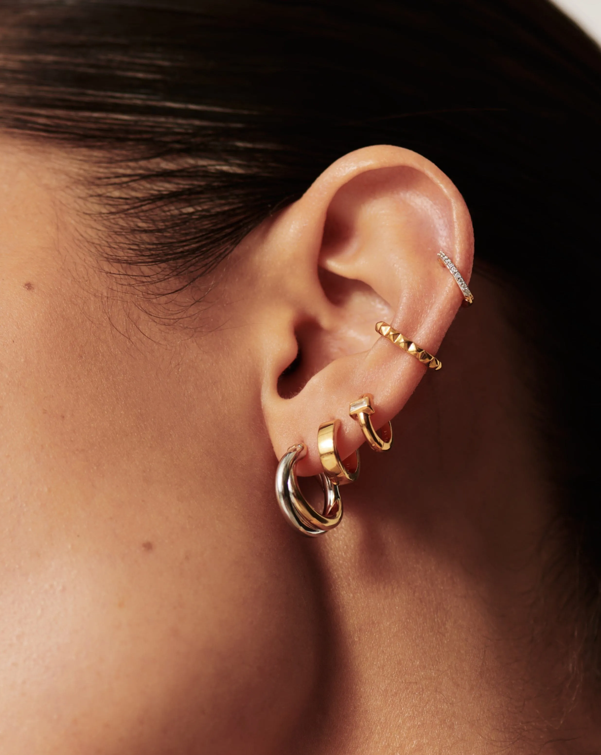 Lucy Williams Chunky Entwine Mini Hoop Earrings  | Mixed Metal