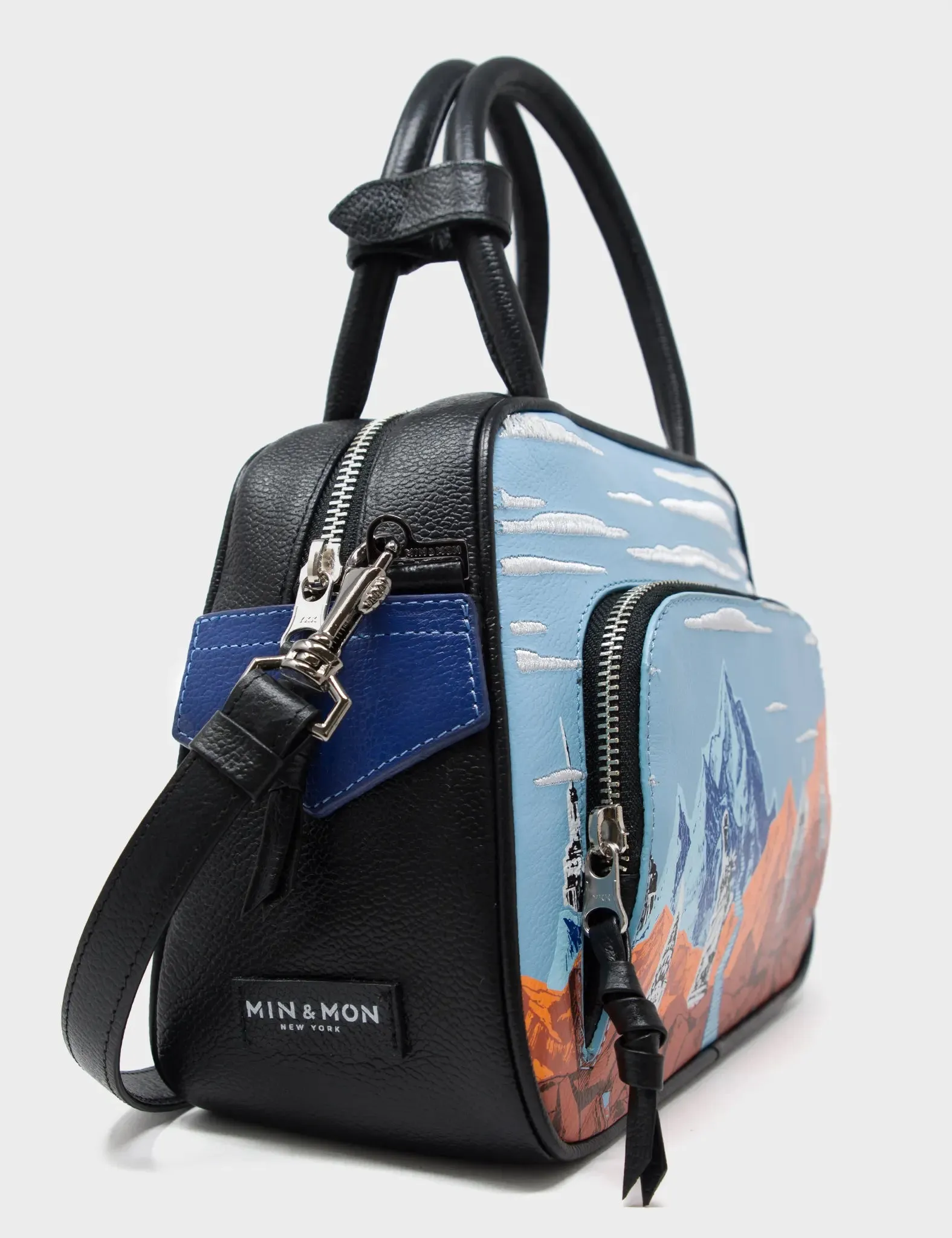 Marino Medium Crossbody Splish Splash Blue Leather Bag - Utopian Landscape