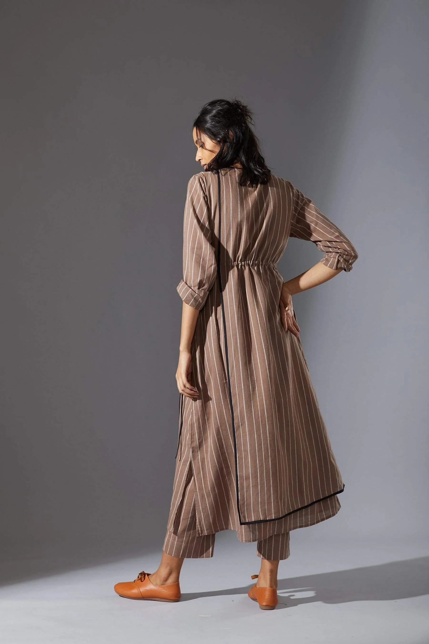 Mati Overlap Beige Striped Tunic Set with Pants