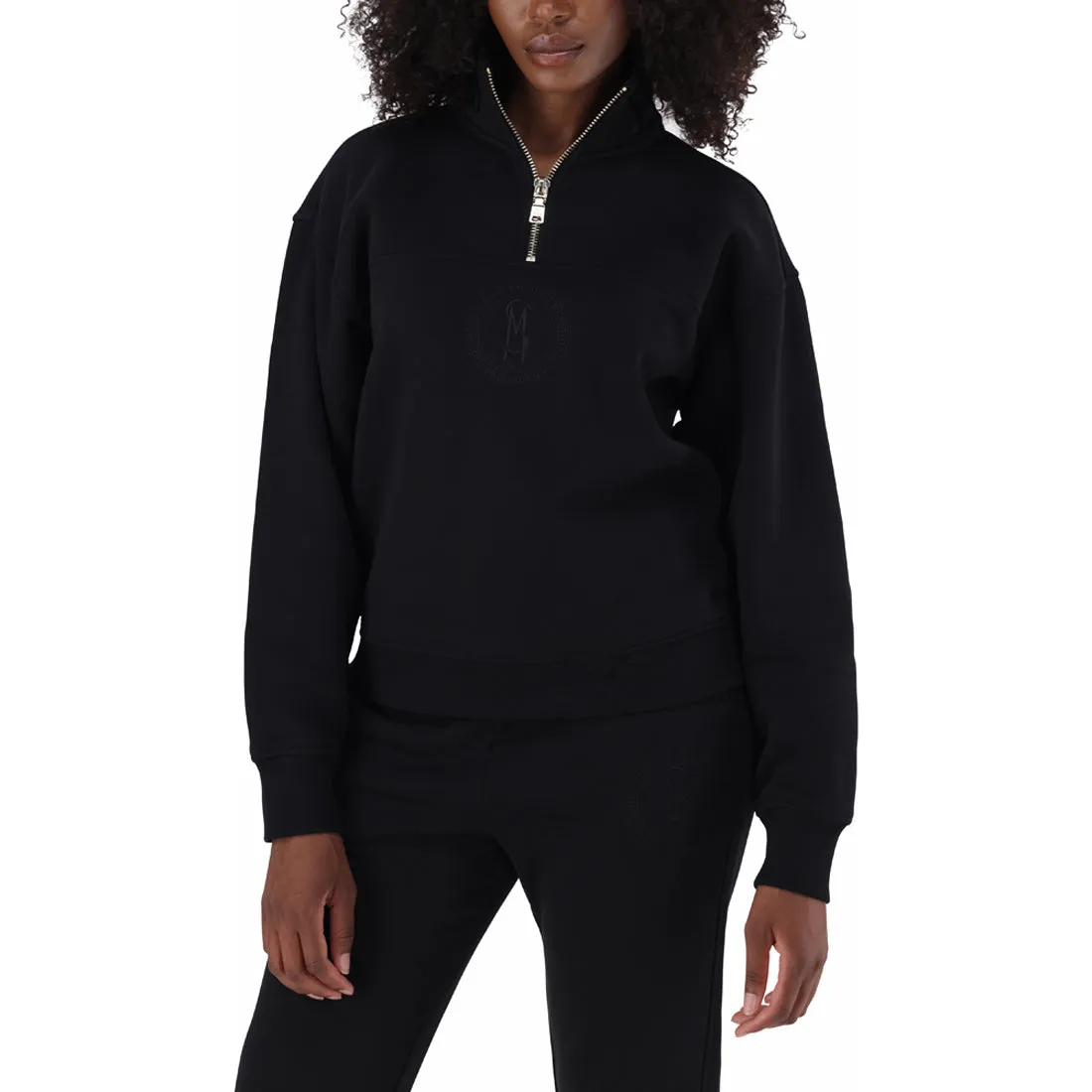 MAXINE BLACK COLLARED FLEECE SWEAT 1/4 ZIP