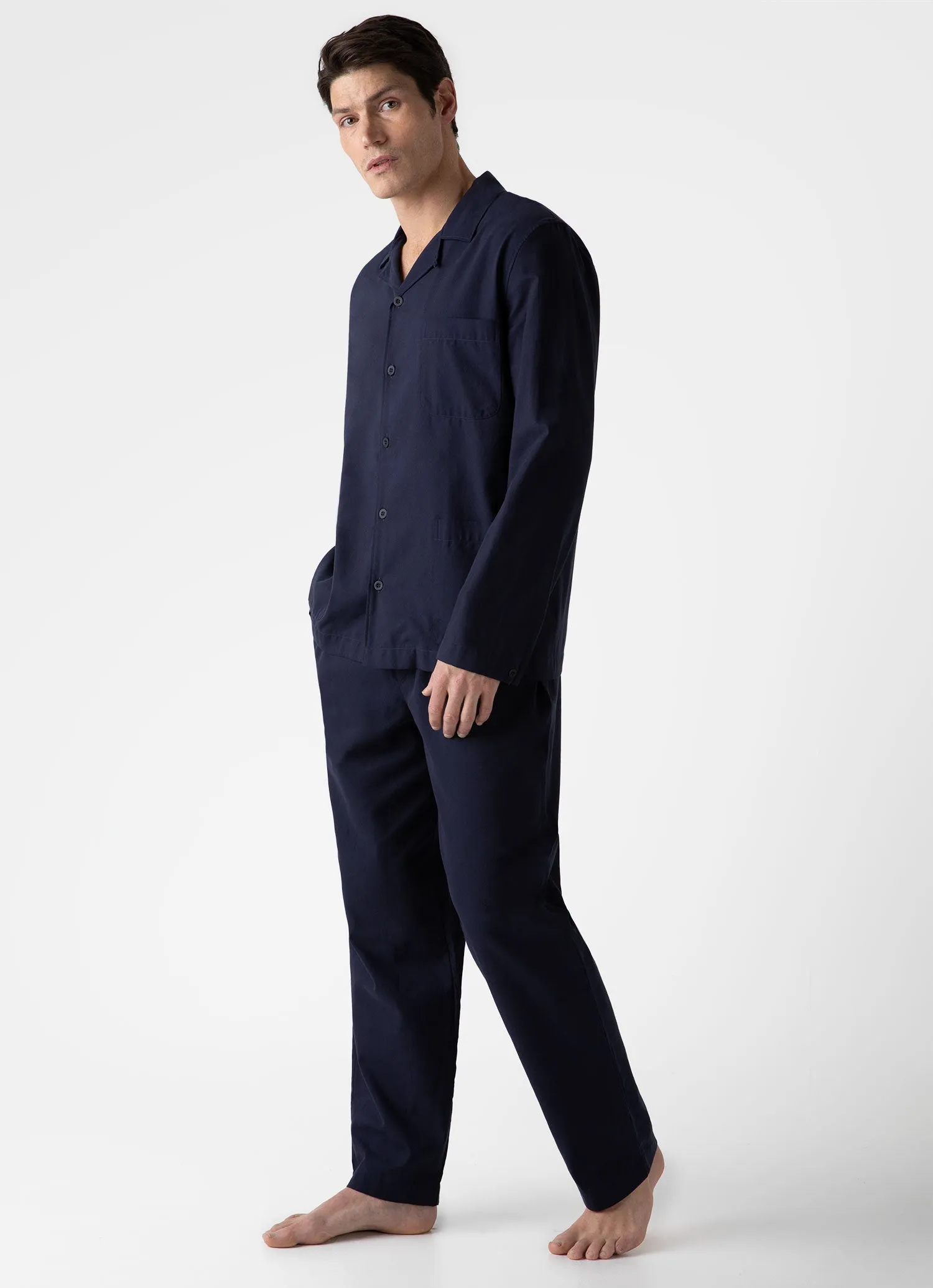 Men's Cotton Flannel Pyjama Shirt in Navy