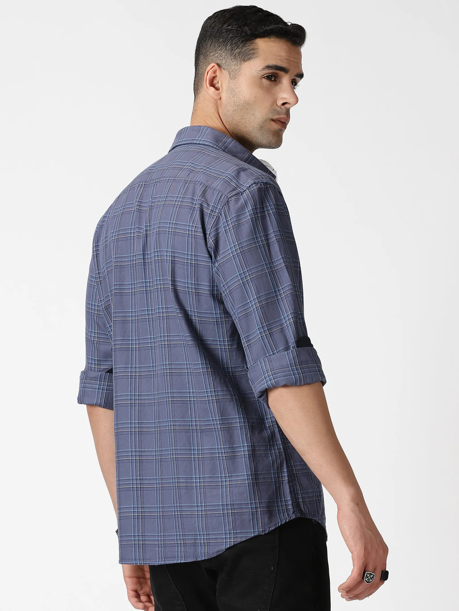 MEN'S DK GREY CHECKS SLIM FIT SHIRT