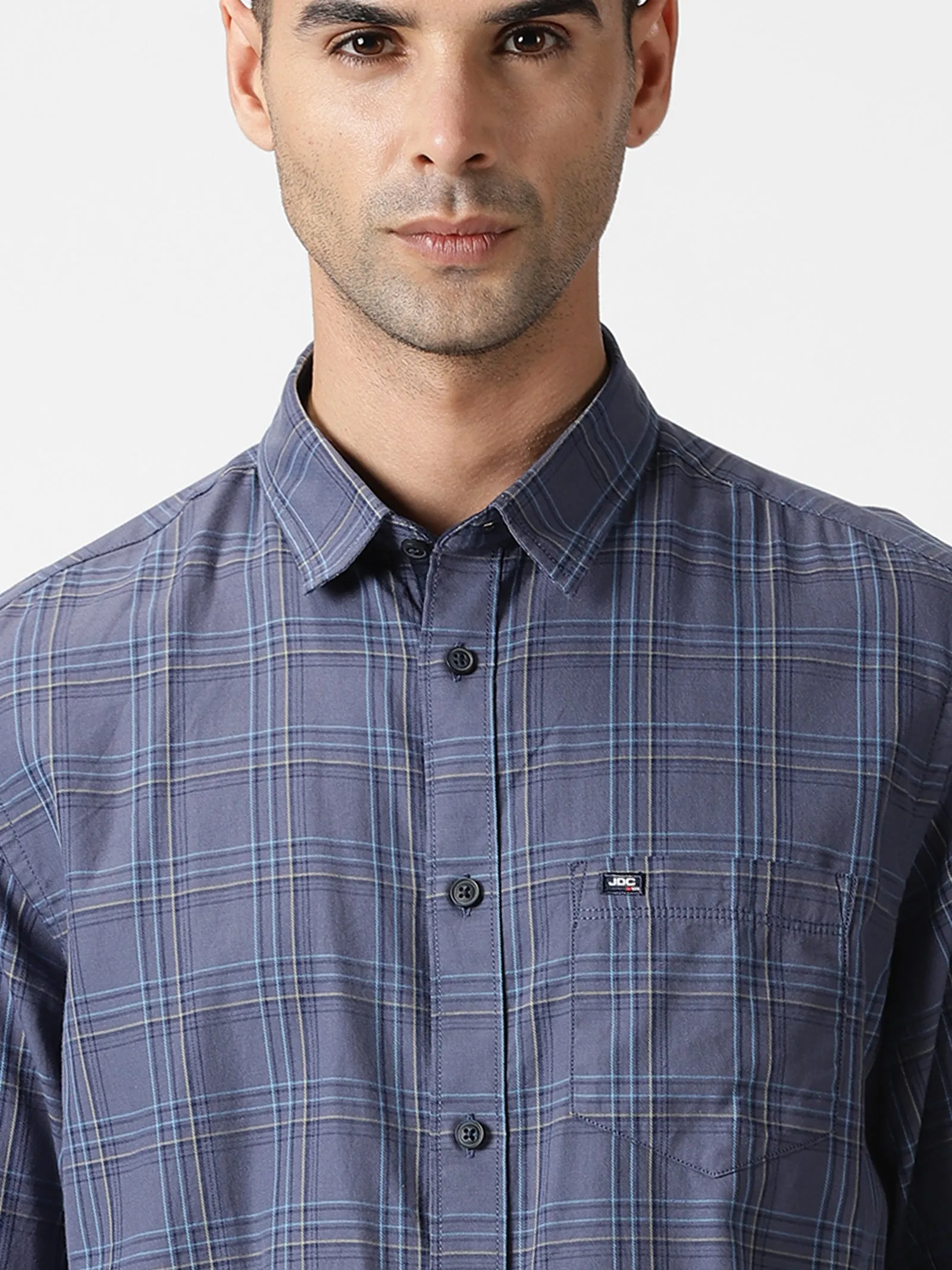 MEN'S DK GREY CHECKS SLIM FIT SHIRT