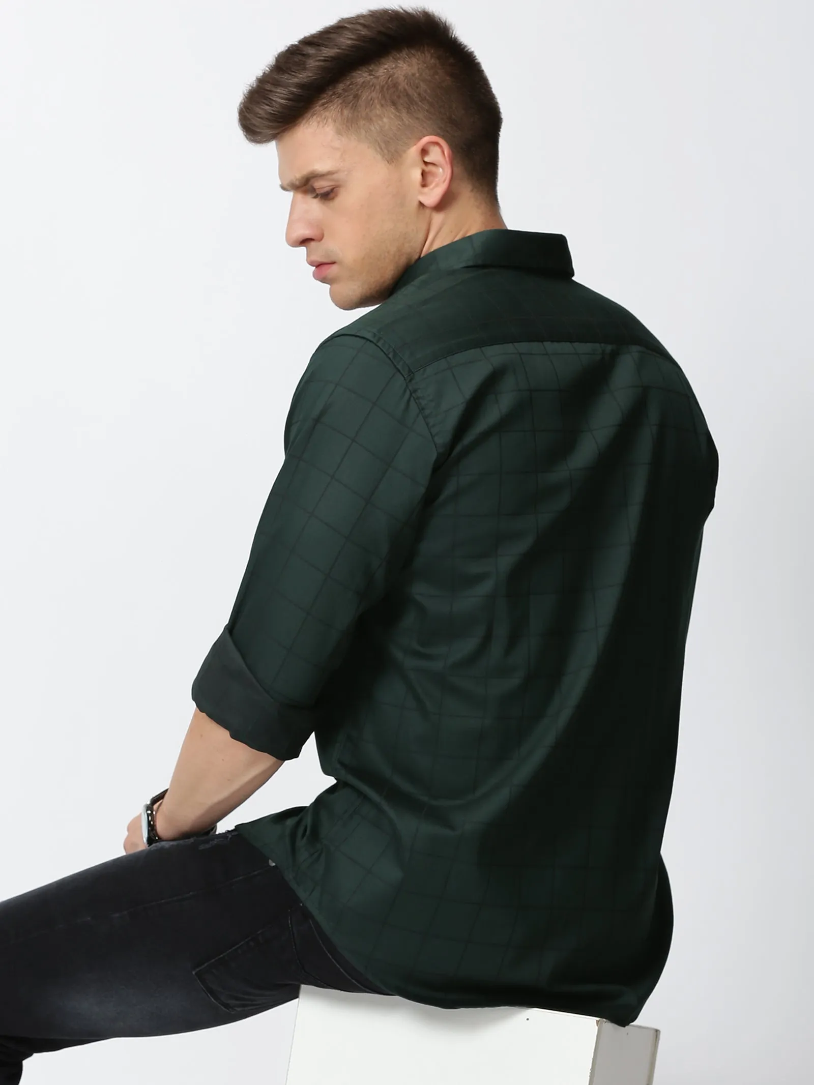 MEN'S GREEN CHECKS SLIM FIT SHIRT