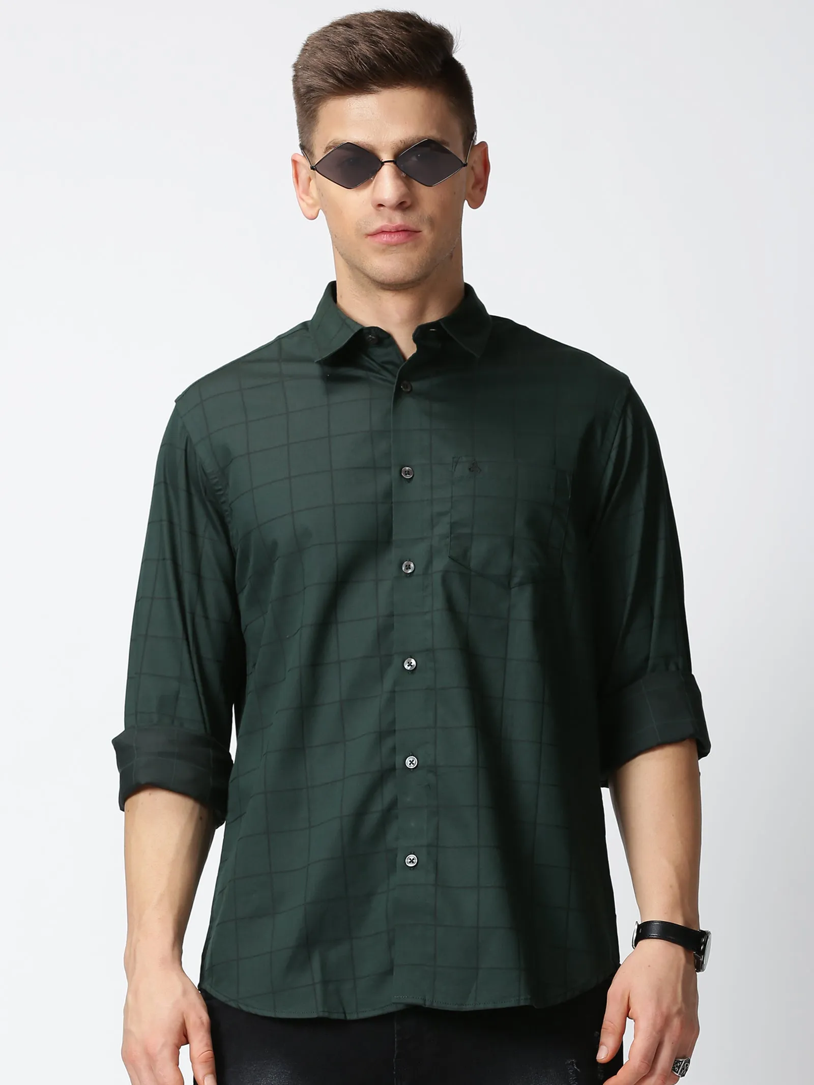 MEN'S GREEN CHECKS SLIM FIT SHIRT