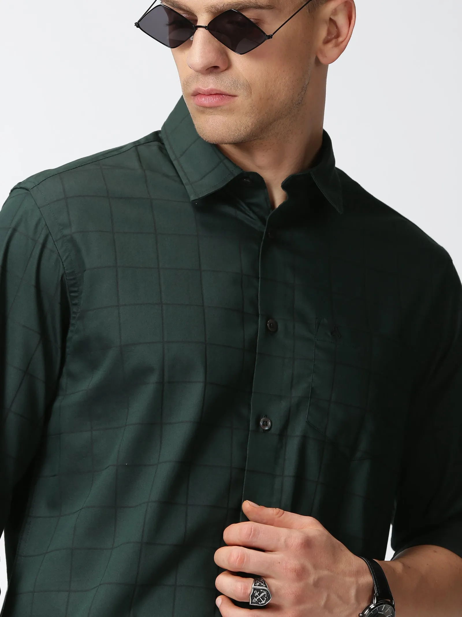 MEN'S GREEN CHECKS SLIM FIT SHIRT