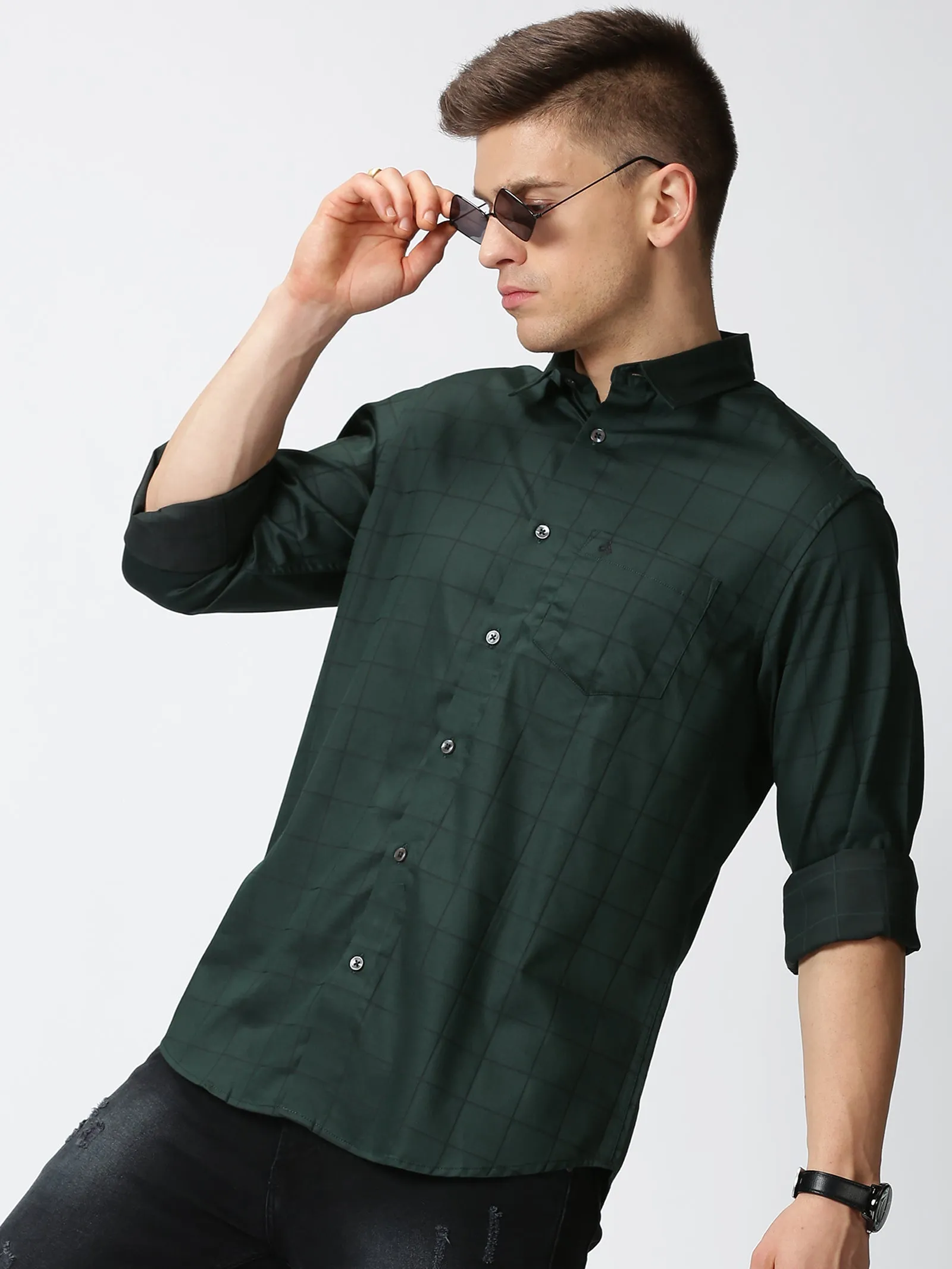 MEN'S GREEN CHECKS SLIM FIT SHIRT