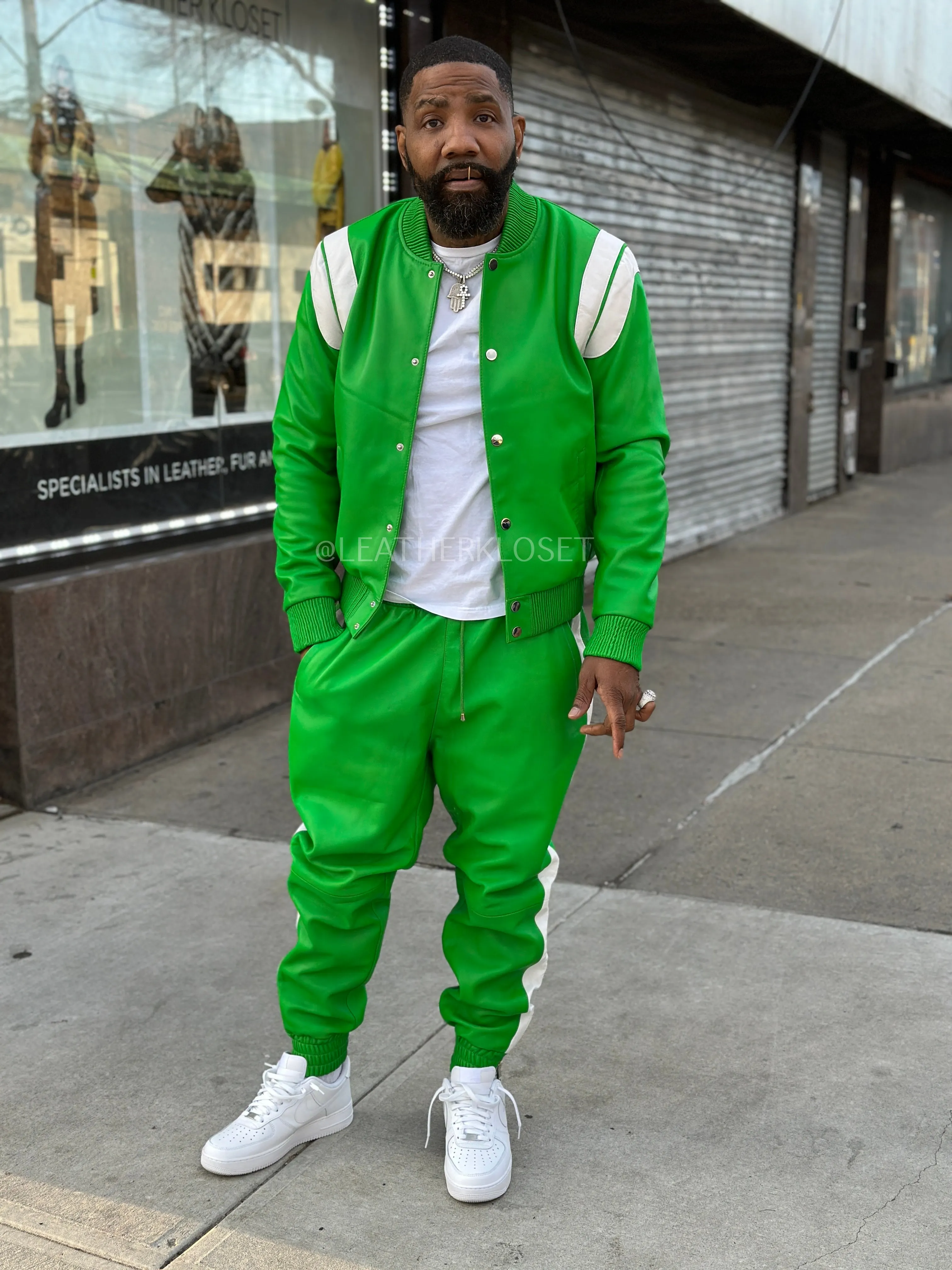 Men's Liam Leather Track Suit [Green/White]