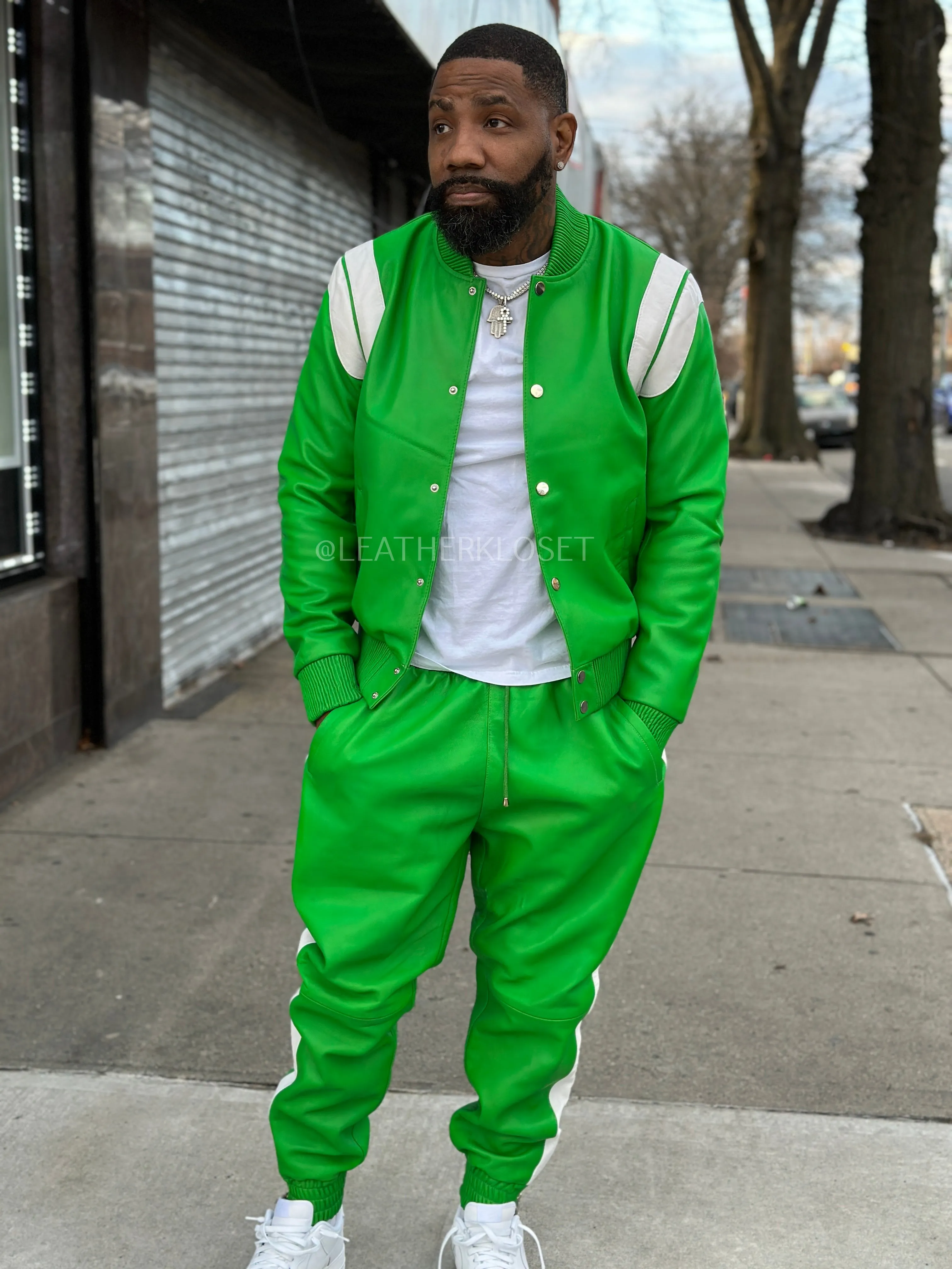 Men's Liam Leather Track Suit [Green/White]